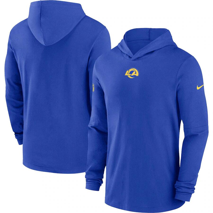 Men's Los Angeles Rams Blue Sideline Performance Long Sleeve Hoodie T-Shirt